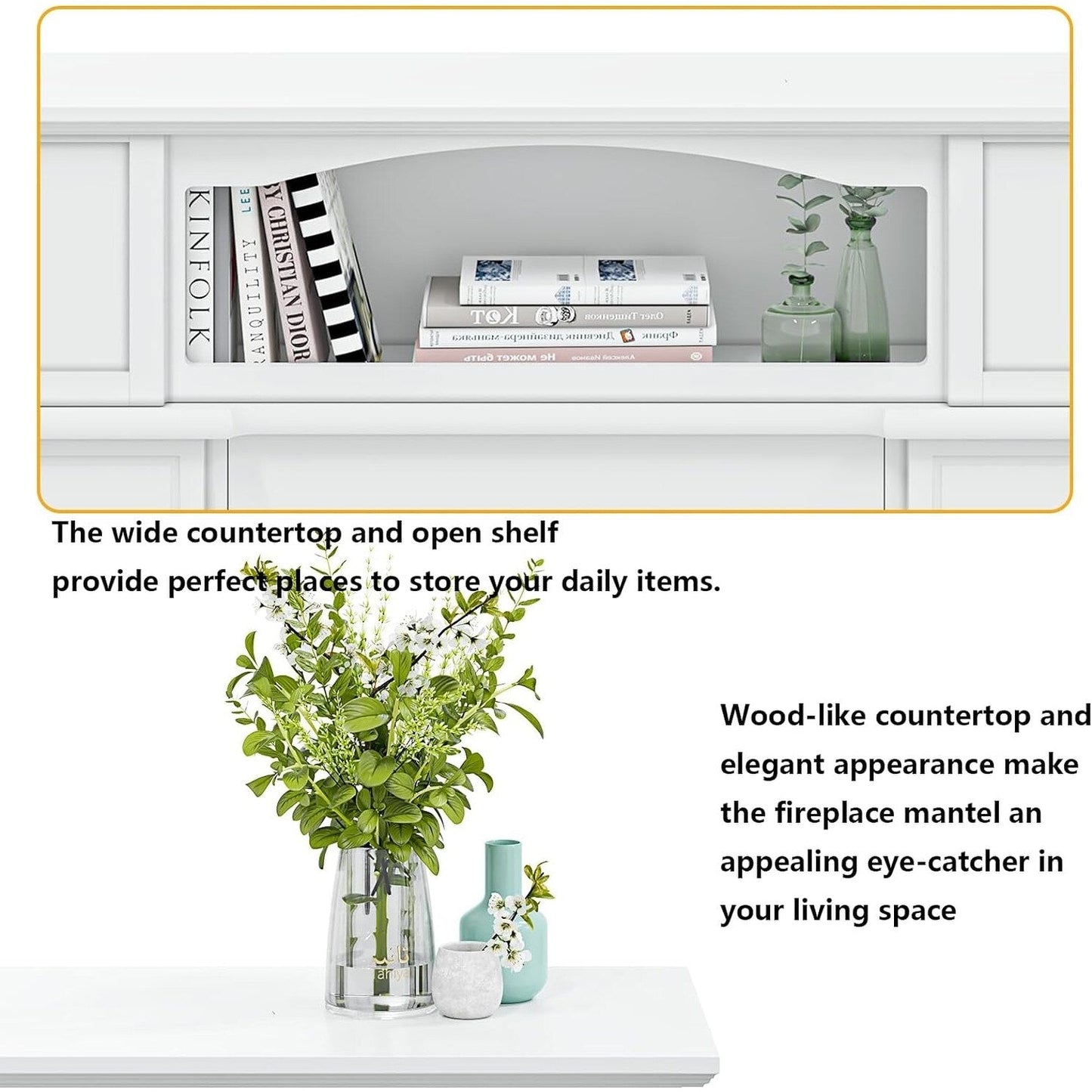 BOSSIN Cheminée électrique 43 pouces avec manteau, insert de cheminée électrique 23 pouces, meuble TV indépendant avec foyer en bois