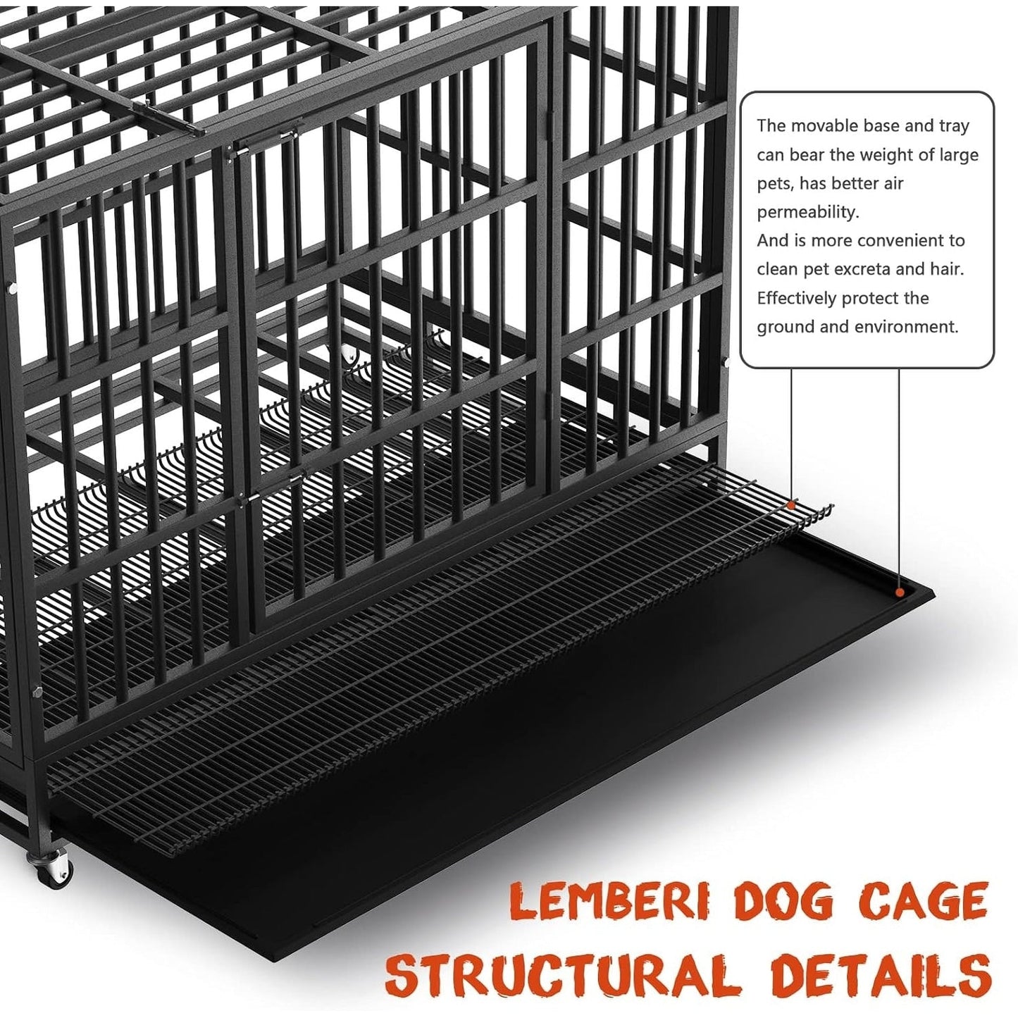 Cage pour chien BOSSIN 48/38 pouces, très résistante et indestructible, cage à chien anti-fuite avec roues verrouillables.