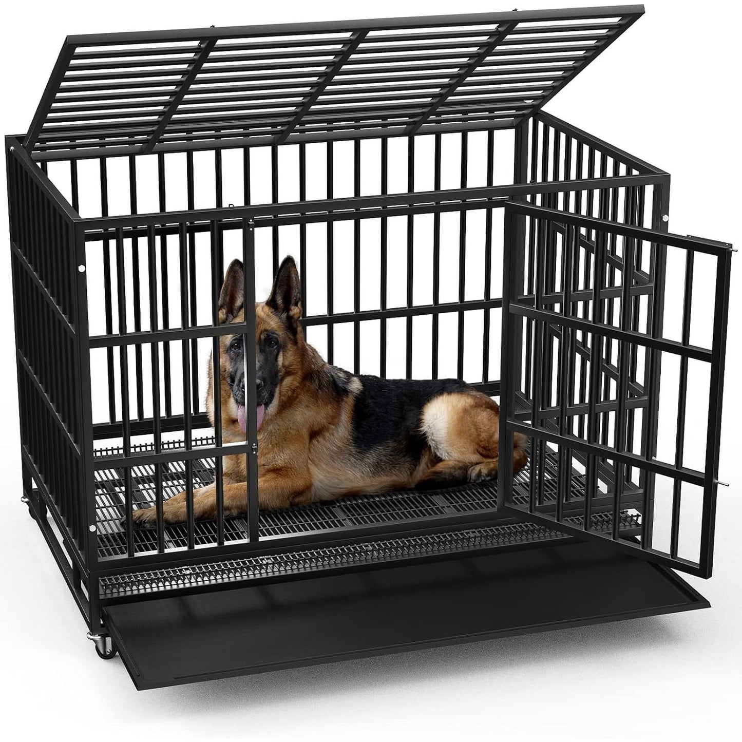 Cage pour chien BOSSIN 48/38 pouces, très résistante et indestructible, cage à chien anti-fuite avec roues verrouillables.
