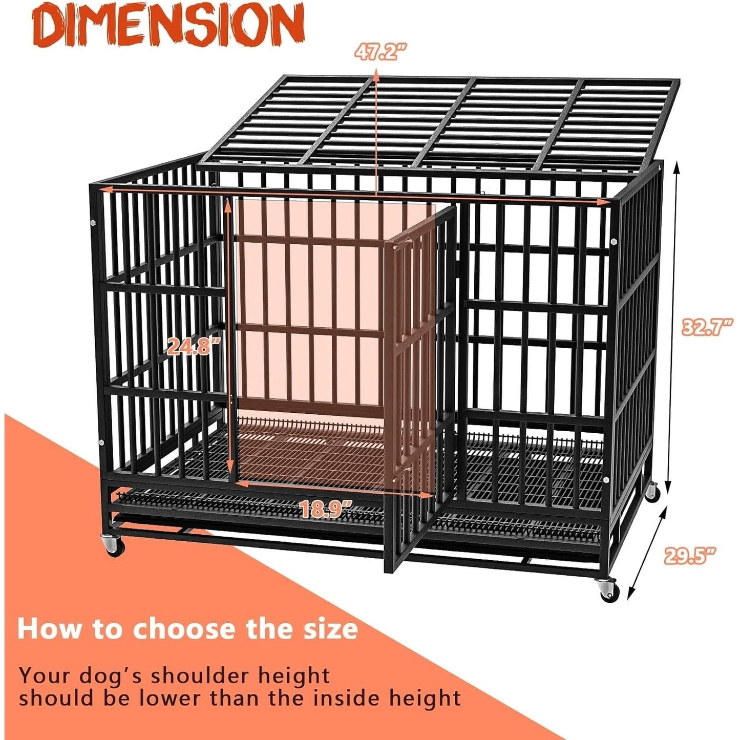 Cage pour chien BOSSIN 48/38 pouces, très résistante et indestructible, cage à chien anti-fuite avec roues verrouillables.