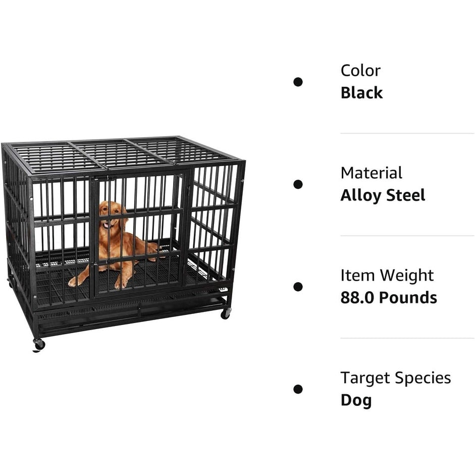 Cage pour chien BOSSIN 48/38 pouces, très résistante et indestructible, cage à chien anti-fuite avec roues verrouillables.