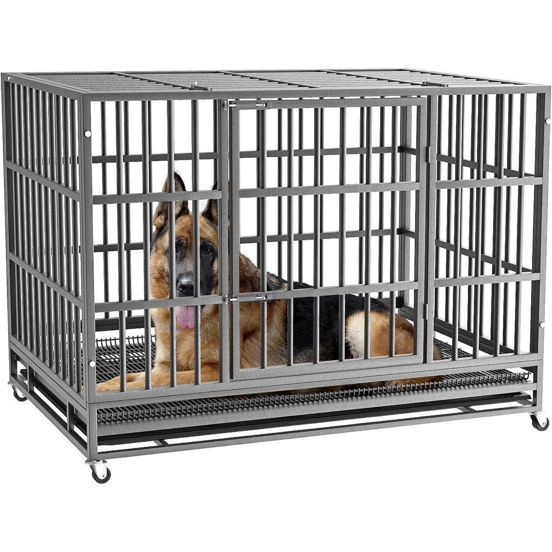 Cage pour chien BOSSIN 48/38 pouces, très résistante et indestructible, cage à chien anti-fuite avec roues verrouillables.