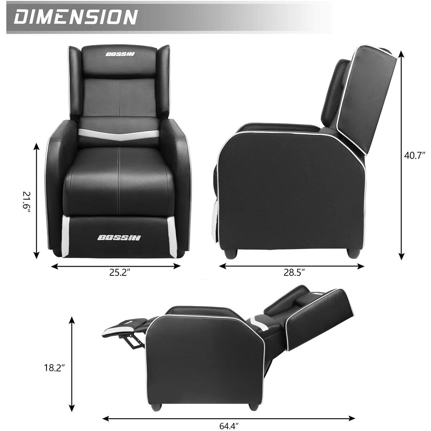 BOSSIN Fauteuil inclinable de jeu ergonomique en cuir PU pour salon