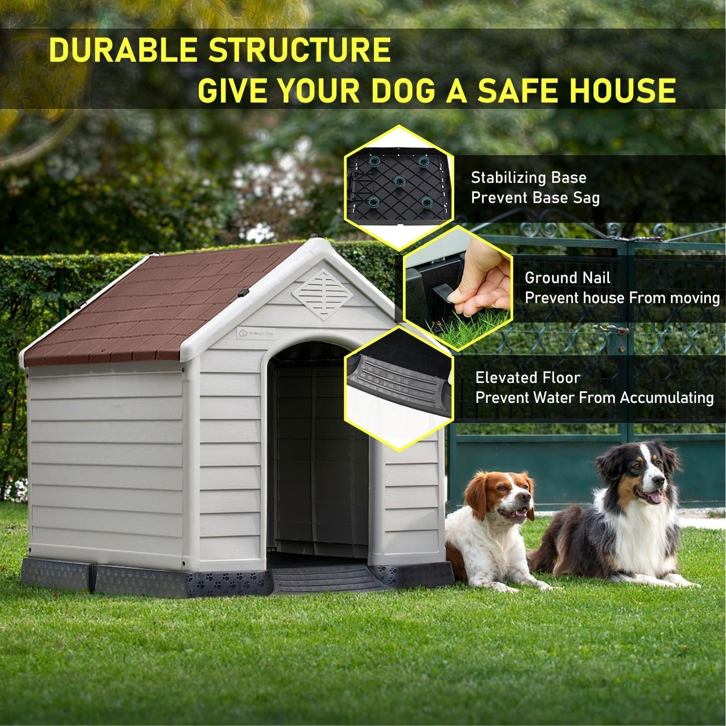 BOSSIN Cabane pour chien en plastique pour chiens de petite à grande taille, abri pour chiot isolé pour intérieur et extérieur avec sol surélevé