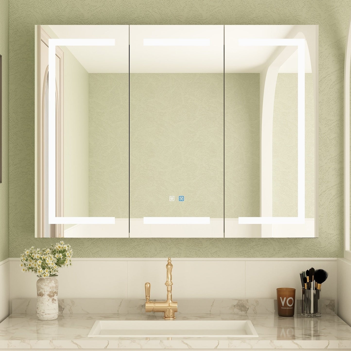 Armoire à pharmacie de salle de bain avec miroir LED anti-buée 6000K, armoire murale blanche