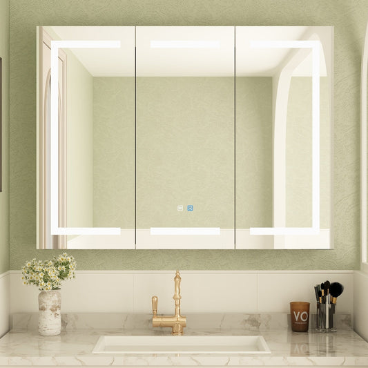 Armoire à pharmacie de salle de bain avec miroir LED anti-buée 6000K, armoire murale blanche