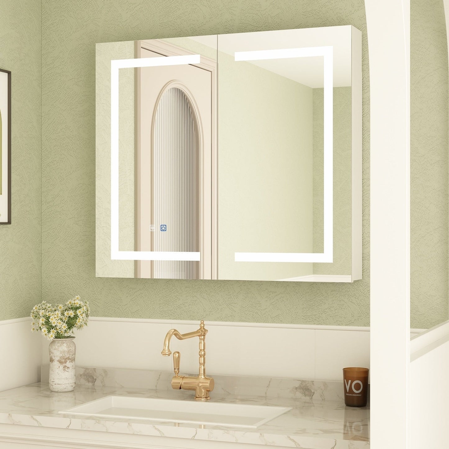 Armoire à pharmacie de salle de bain avec miroir LED anti-buée 6000K, armoire murale blanche