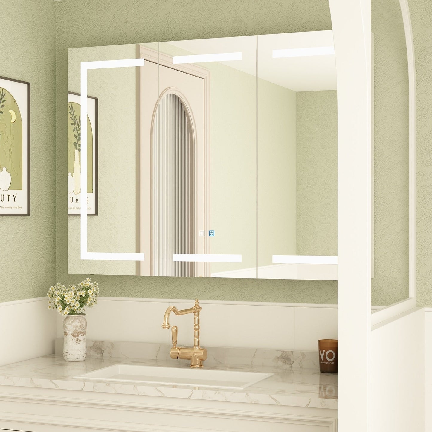 Armoire à pharmacie de salle de bain avec miroir LED anti-buée 6000K, armoire murale blanche