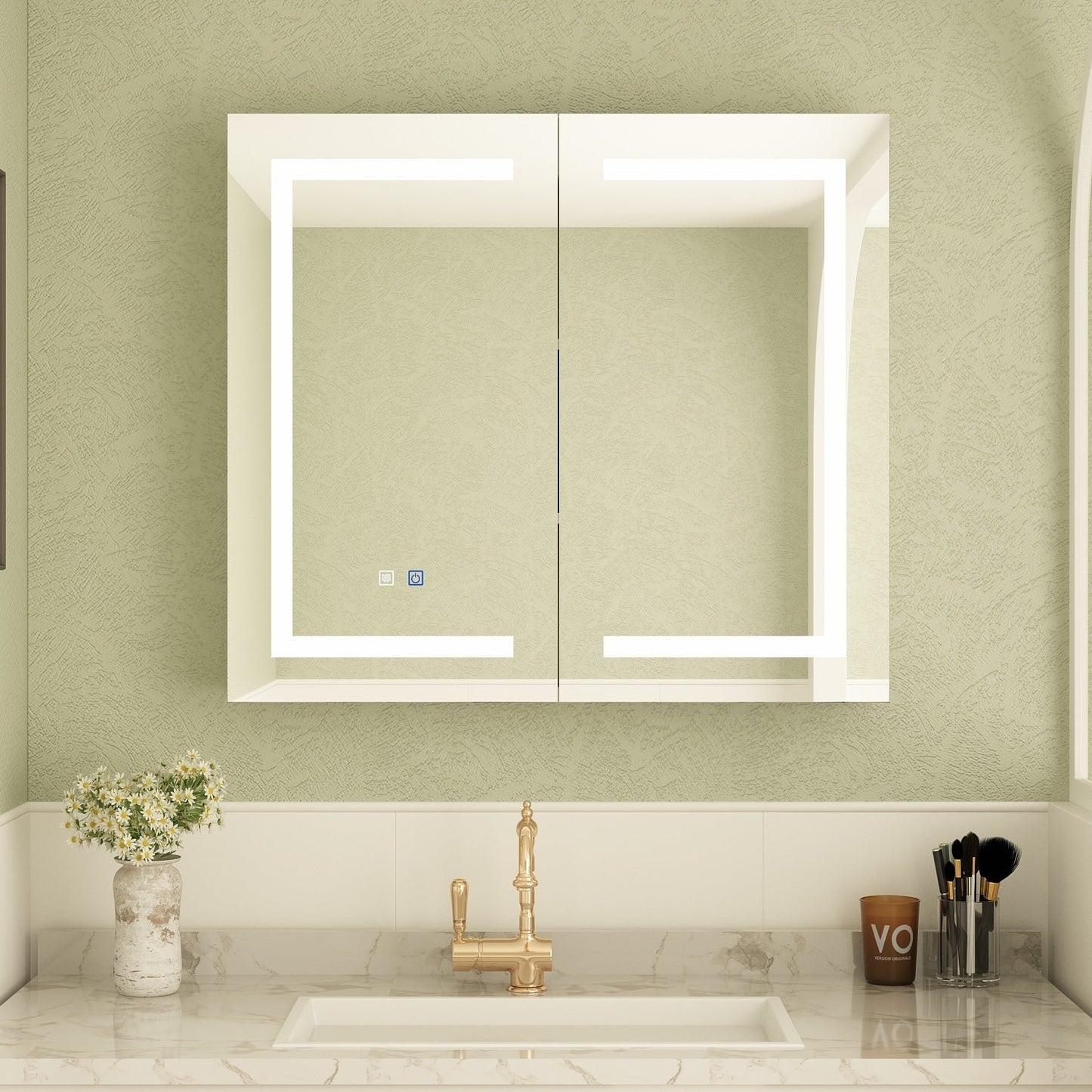 Armoire à pharmacie de salle de bain avec miroir LED anti-buée 6000K, armoire murale blanche