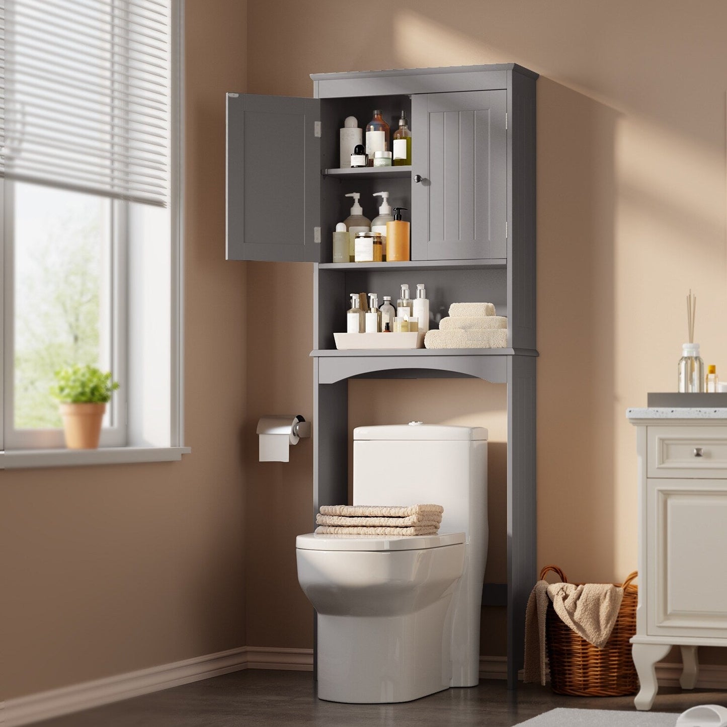 Meuble de rangement pour salle de bain, meuble de rangement pour WC, étagère de salle de bain au-dessus des toilettes, meuble gain de place pour WC