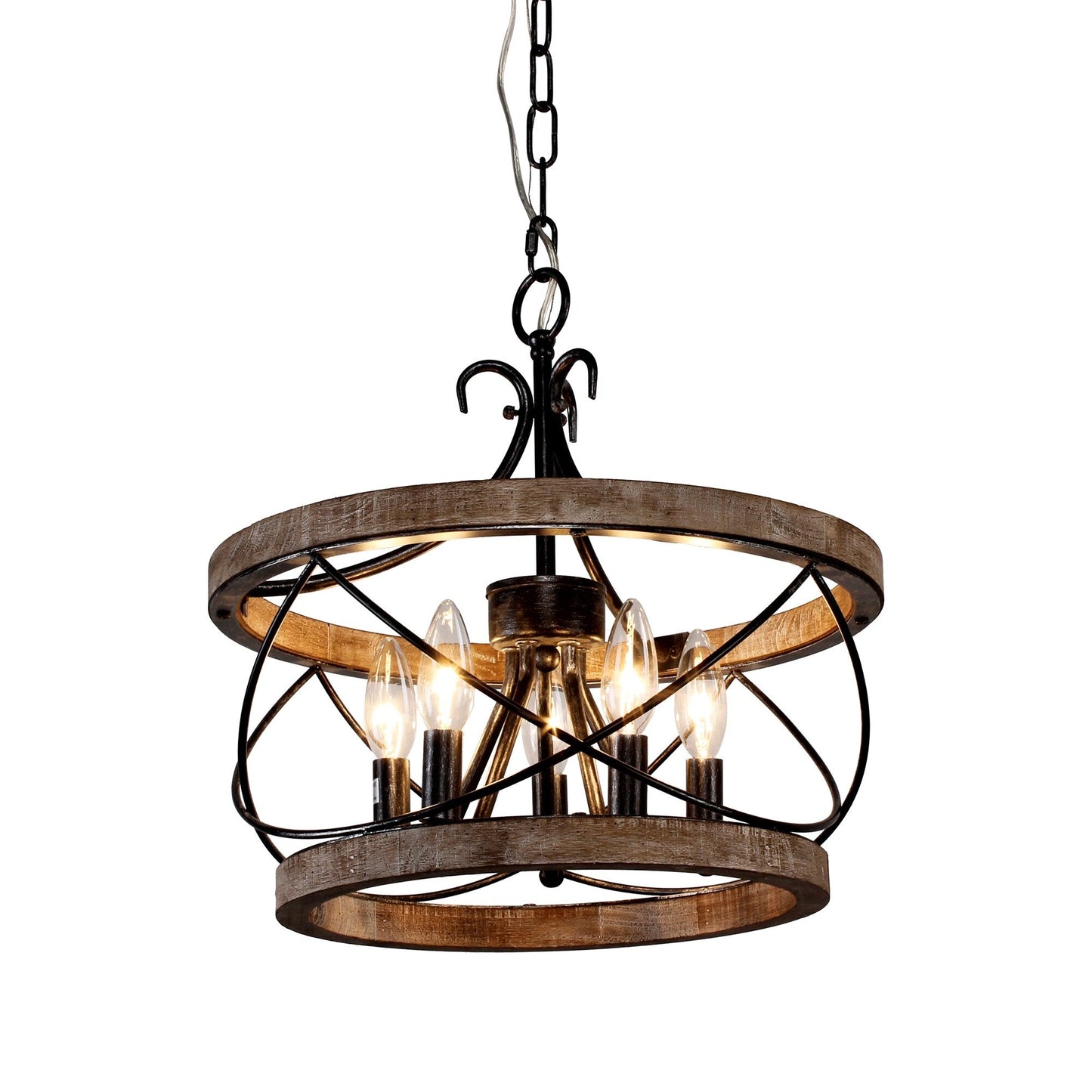 Bella Depot Lustre en bois rustique à 5 lumières, éclairage à intensité variable, luminaire suspendu de style farmhouse réglable de 15,7 pouces pour îlot de cuisine