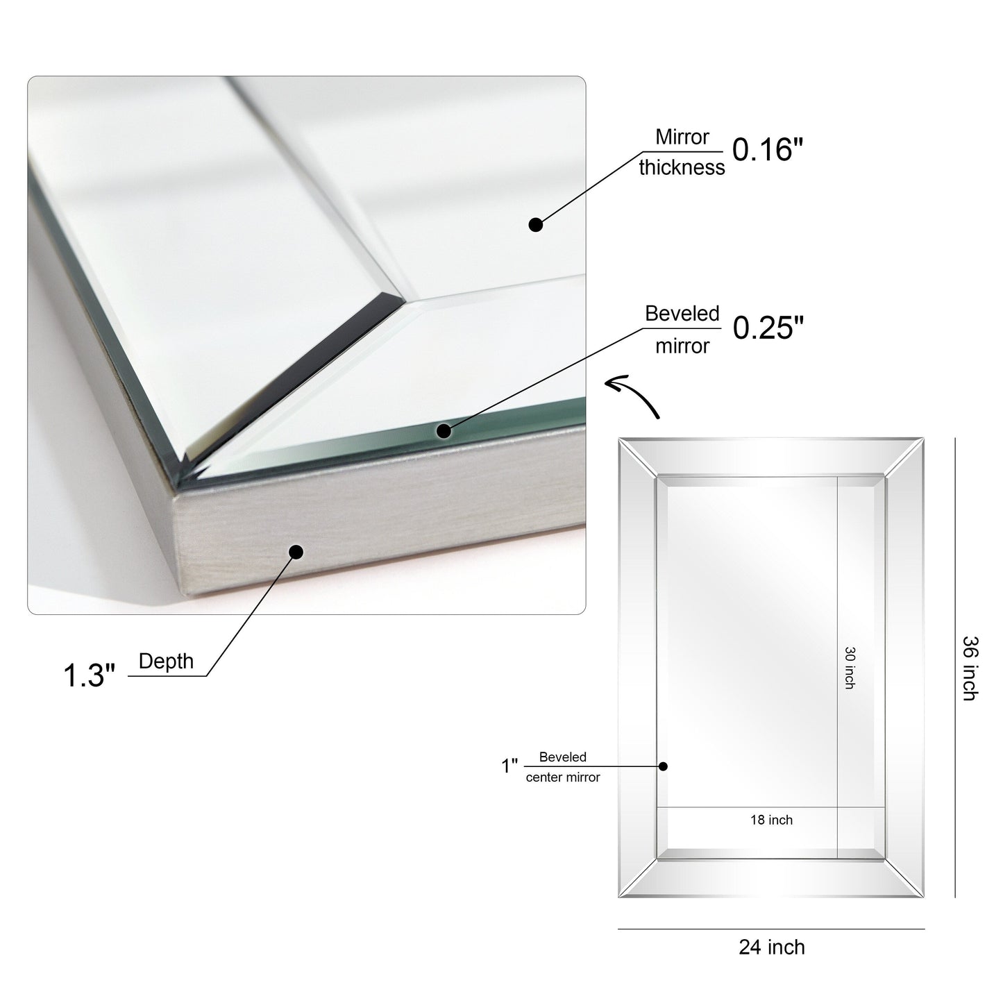 Miroir rectangulaire biseauté transparent haute définition à fixer au mur pour salle de bain, meuble-lavabo, chambre à coucher, 3 tailles