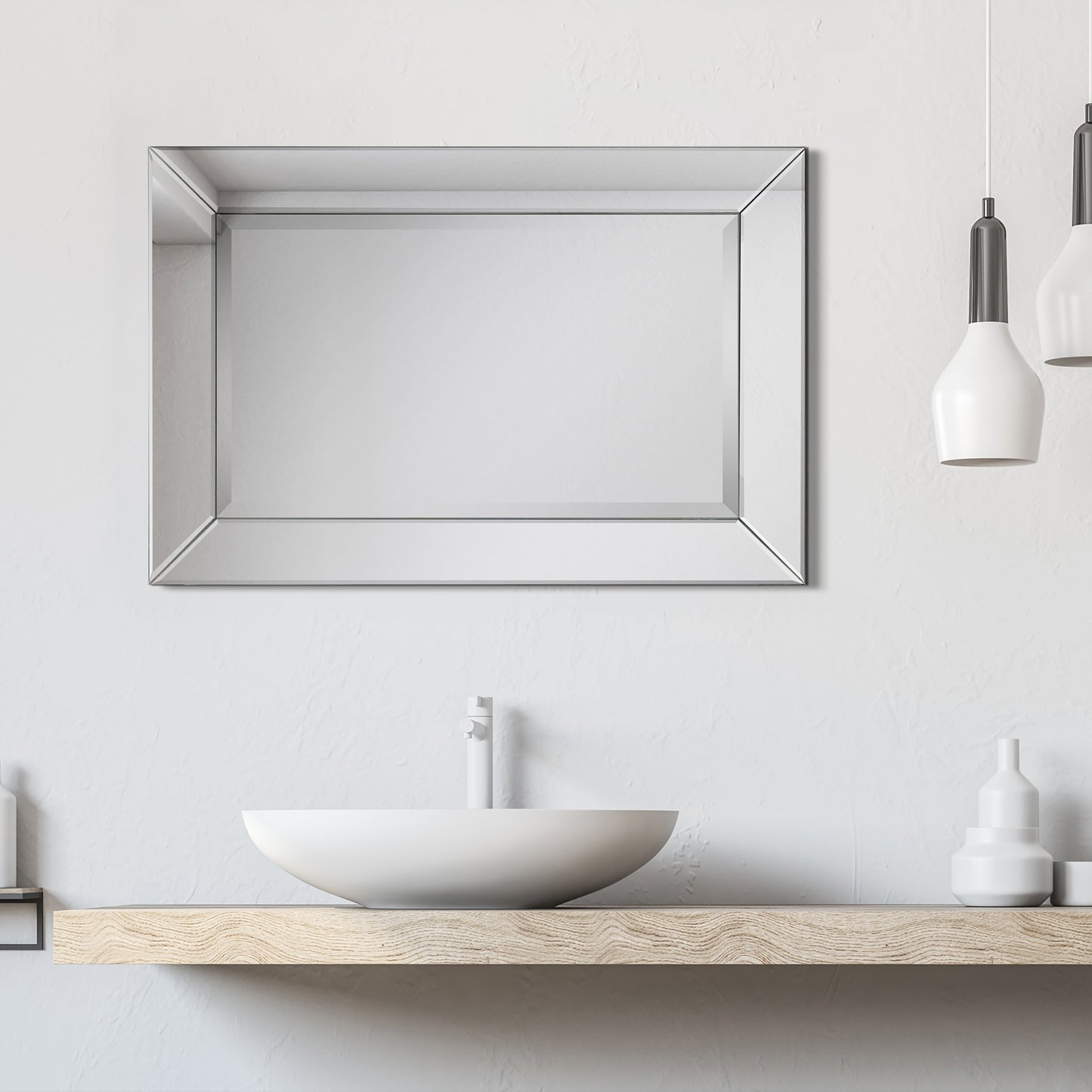 Miroir rectangulaire biseauté transparent haute définition à fixer au mur pour salle de bain, meuble-lavabo, chambre à coucher, 3 tailles