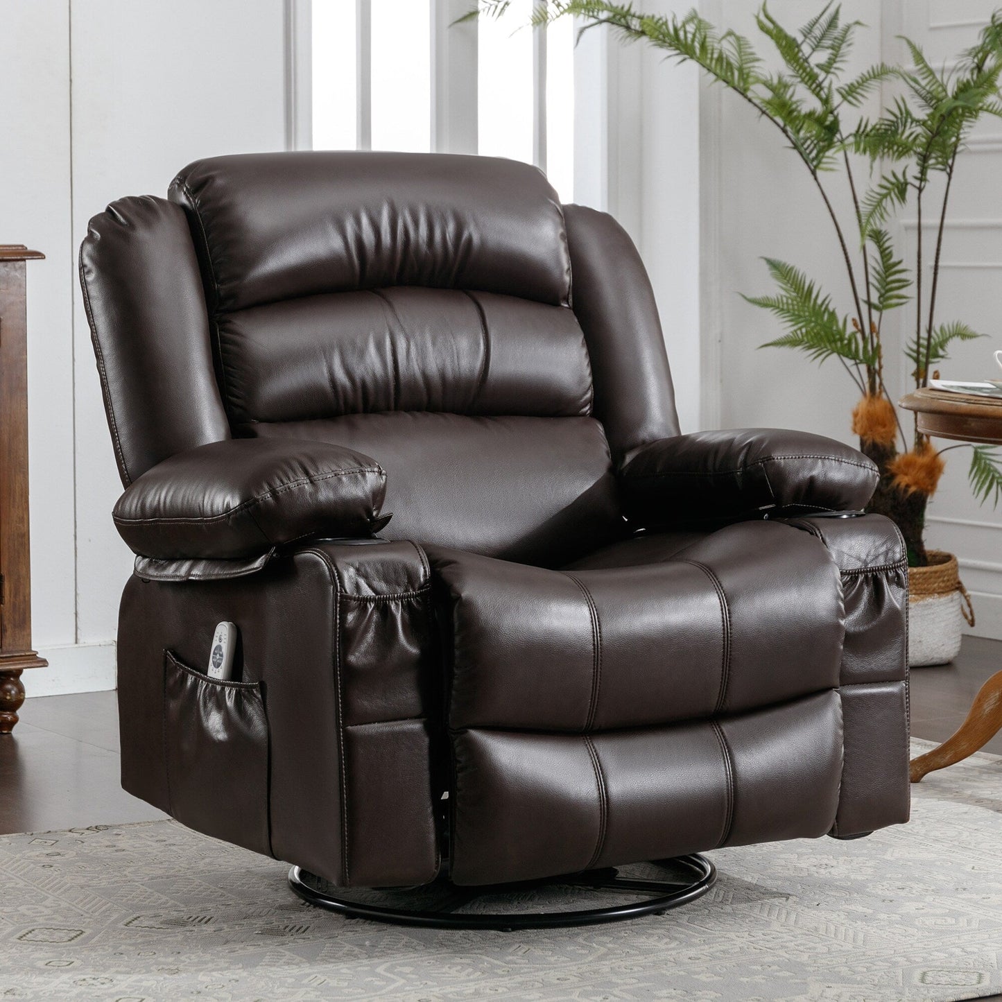 Fauteuil inclinable pivotant noir avec fonction de massage, chauffage et ports USB