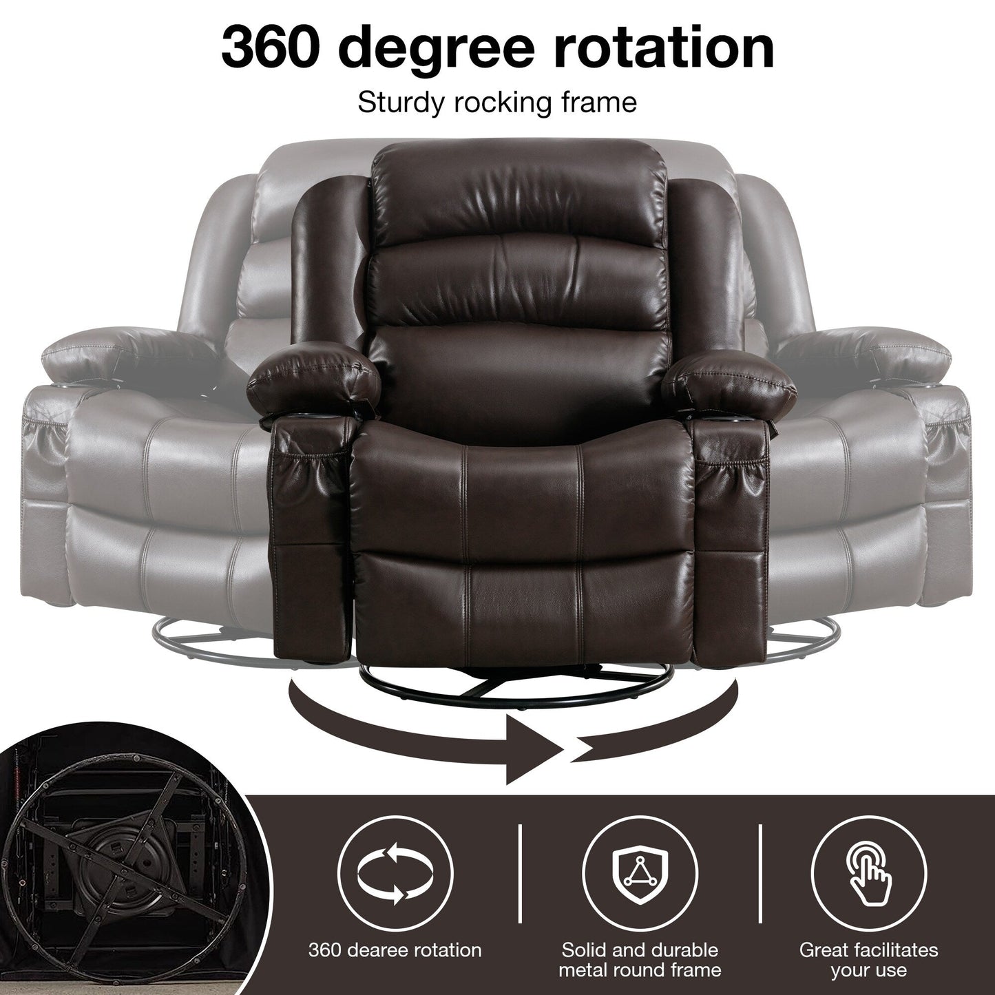 Fauteuil inclinable pivotant noir avec fonction de massage, chauffage et ports USB
