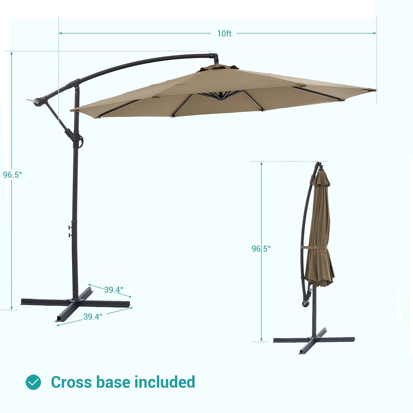 Parasol de jardin déporté de 3 mètres (10 pieds) BONOSUKI, parasol suspendu d'extérieur