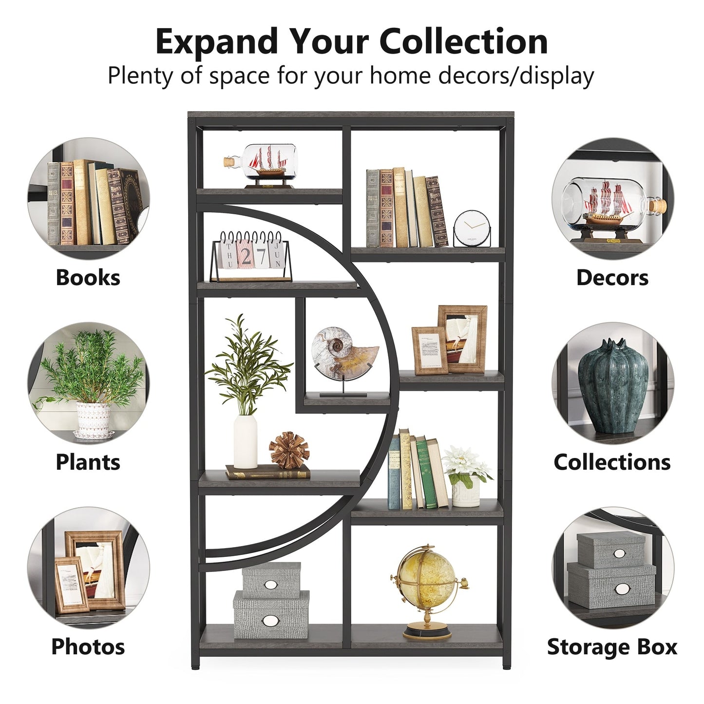 Étagère à livres 5 niveaux, style industriel, pour chambre à coucher, salon, bureau à domicile.