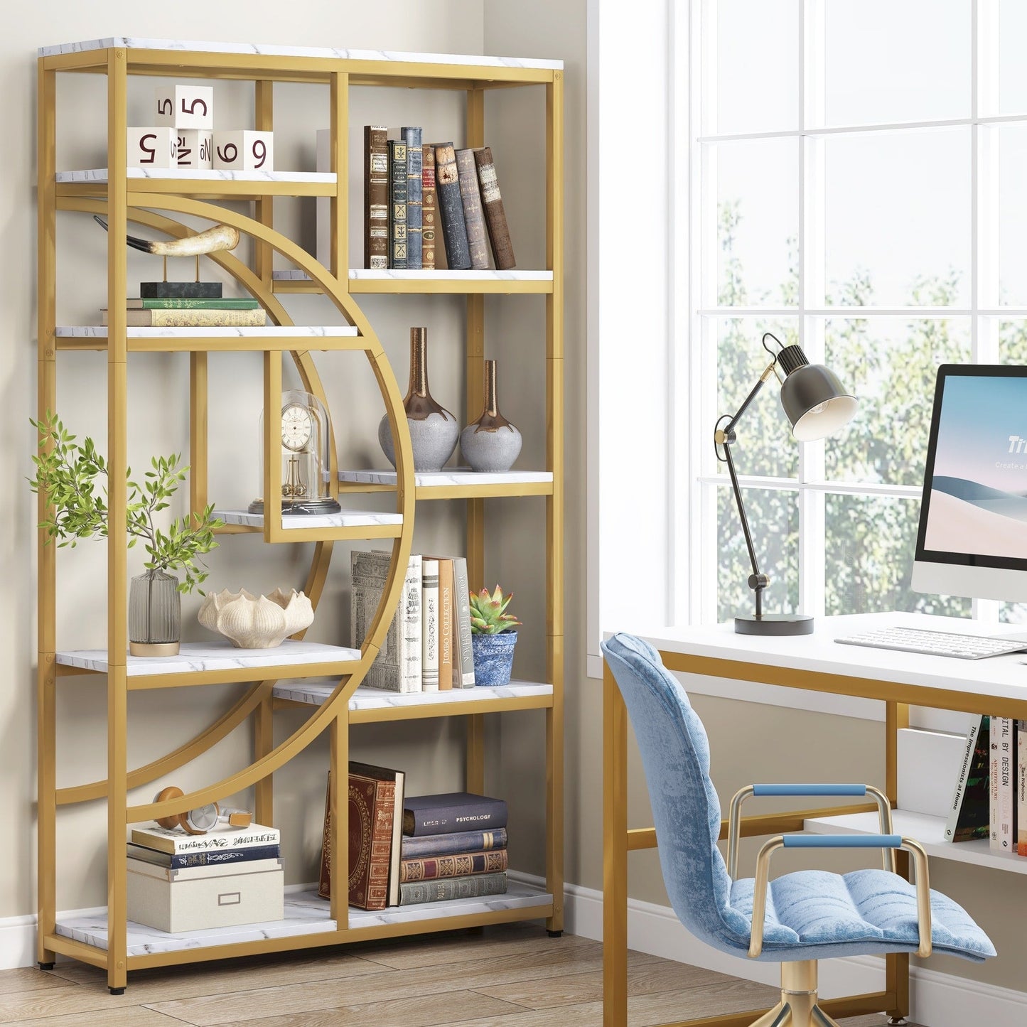 Étagère à livres 5 niveaux, style industriel, pour chambre à coucher, salon, bureau à domicile.