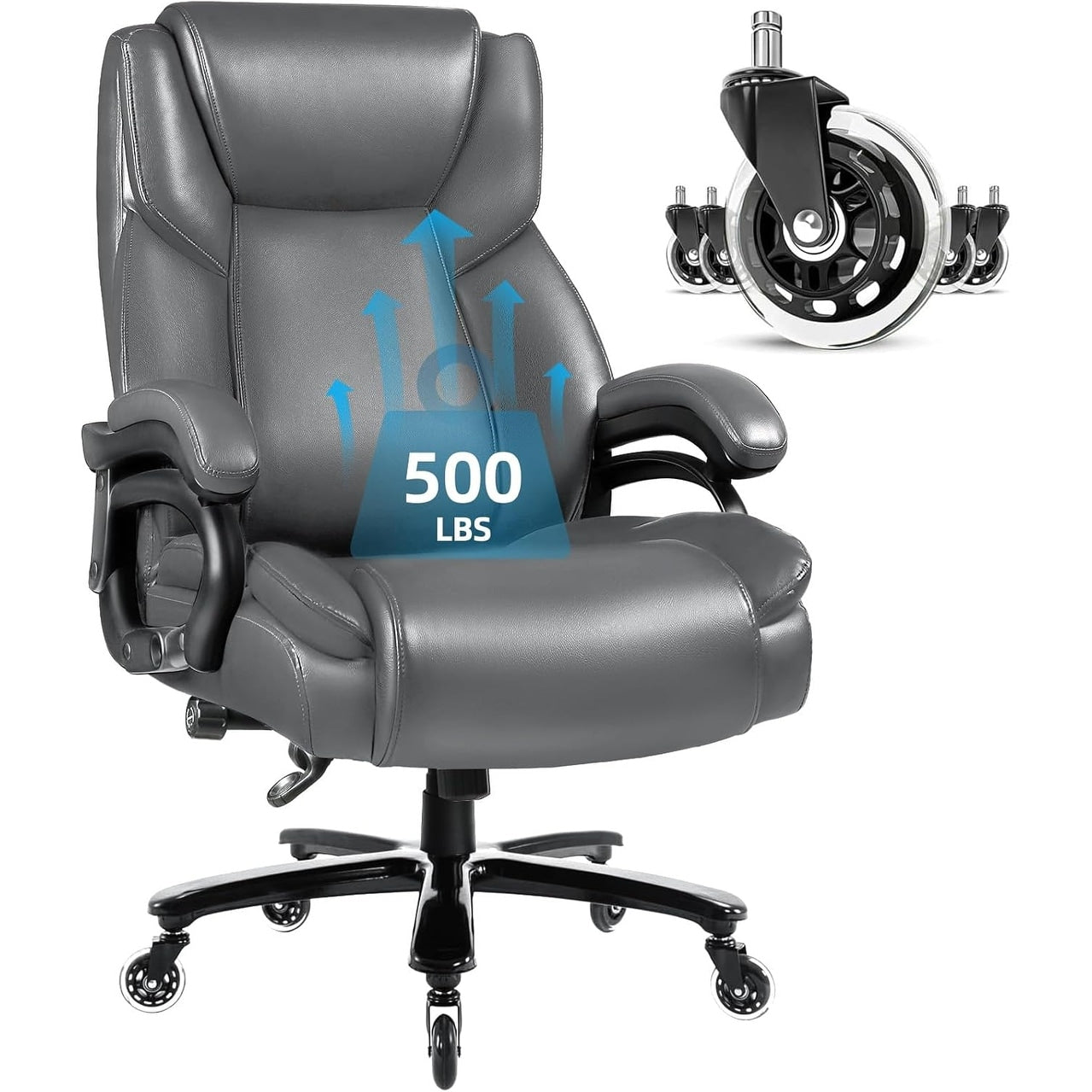 Chaise de bureau executive Bossin pour personnes de grande taille et fortes corpulent, support lombaire réglable, 500 lbs, chaise ergonomique à dossier haut en cuir PU pour ordinateur.