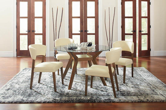 Table de salle à manger Paxton en verre noisette, style moderne du milieu du siècle.