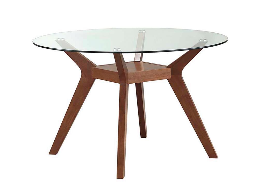 Table de salle à manger Paxton en verre noisette, style moderne du milieu du siècle.
