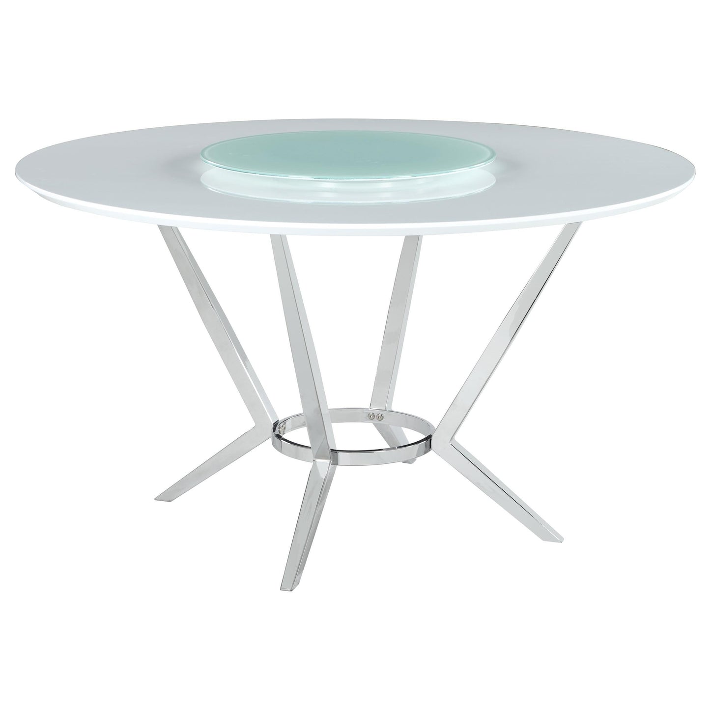 Table de salle à manger ronde Abby avec plateau tournant Lazy Susan, blanc et chrome
