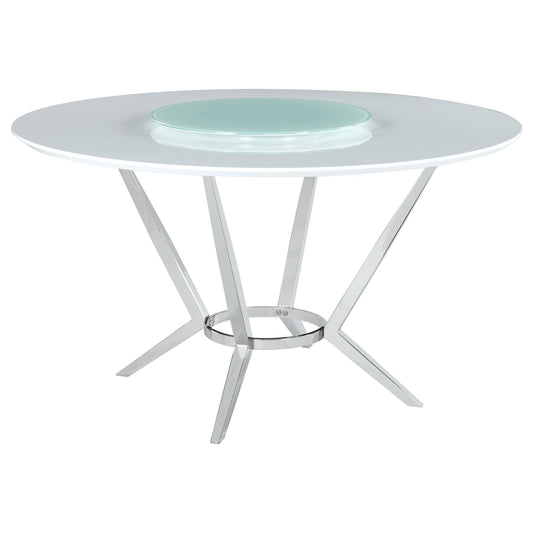Table de salle à manger ronde Abby avec plateau tournant Lazy Susan, blanc et chrome