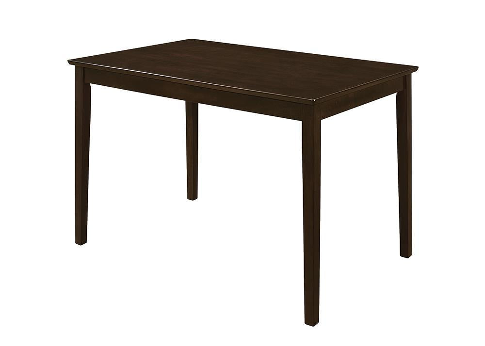 Ensemble salle à manger Guillen 5 pièces avec banc, couleur cappuccino et brun foncé.