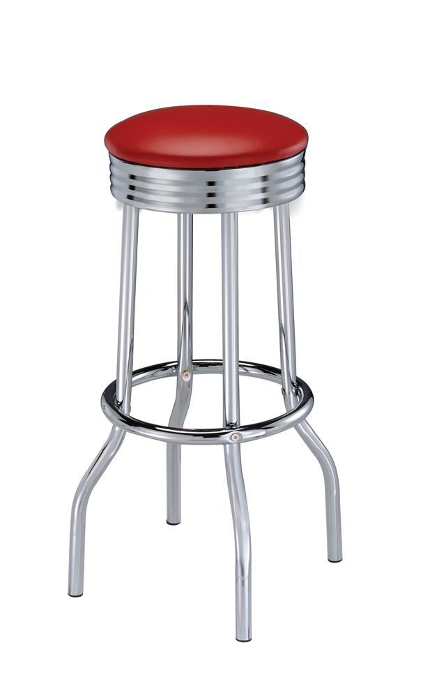 Tabourets de bar Theodore avec revêtement en tissu, rouge et chrome (lot de 2)
