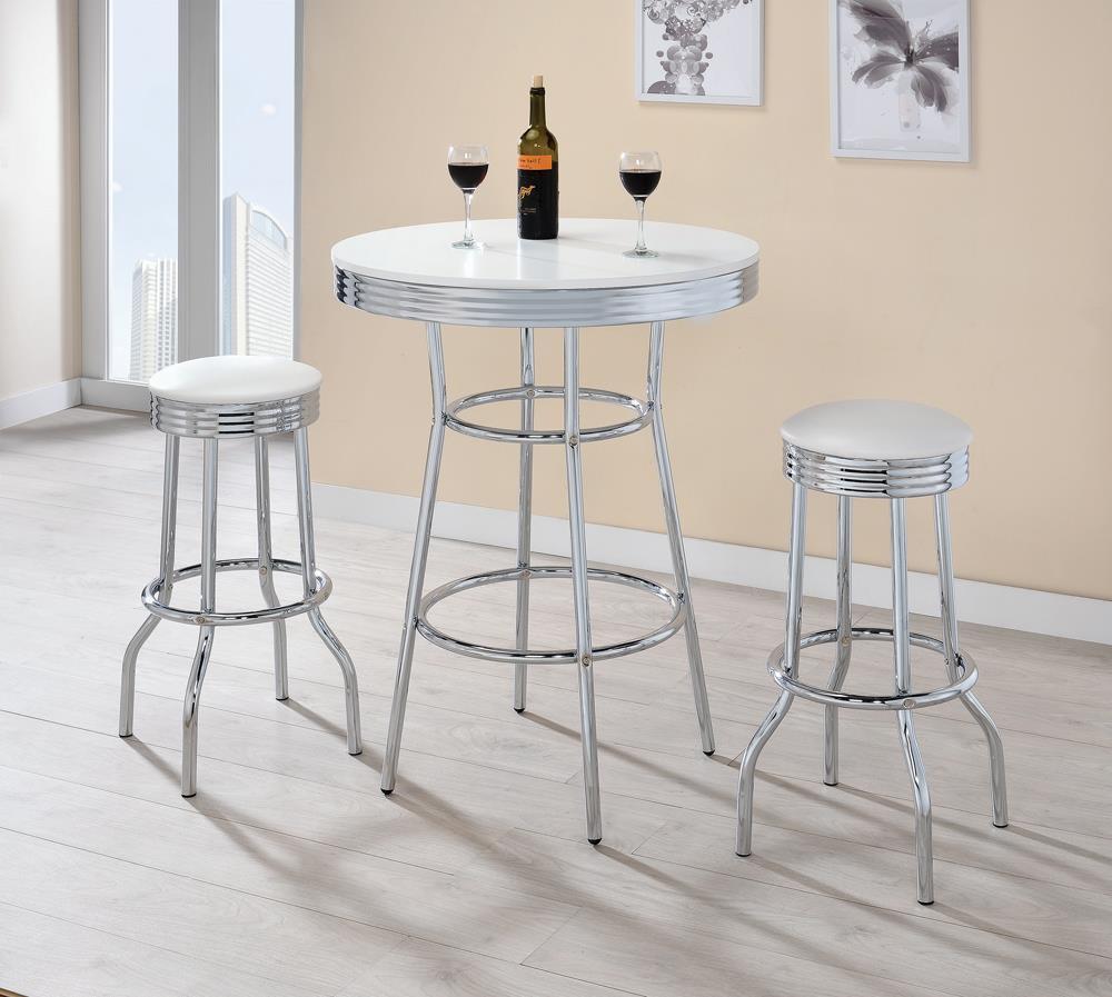 Tabourets de bar Theodore avec revêtement en tissu, blanc et chrome (lot de 2)