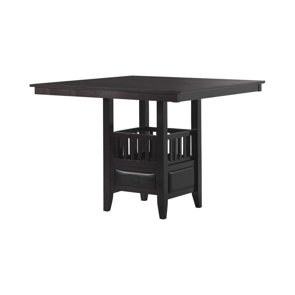 Table de bar carrée Jaden avec rangement, couleur espresso.