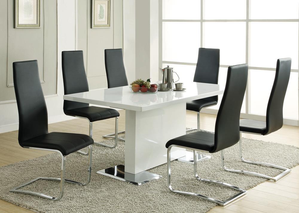 Table à manger à pied central en forme de T, blanc brillant, modèle Anges