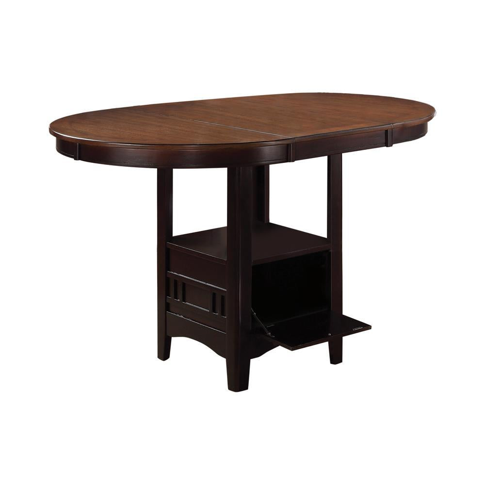 Table de bar ovale Lavon, couleur châtaigne clair et espresso.