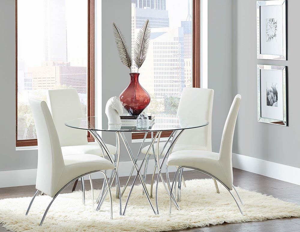 Chaises de salle à manger Bishop, assise et dossier rembourrés, blanc et chrome (lot de 2)