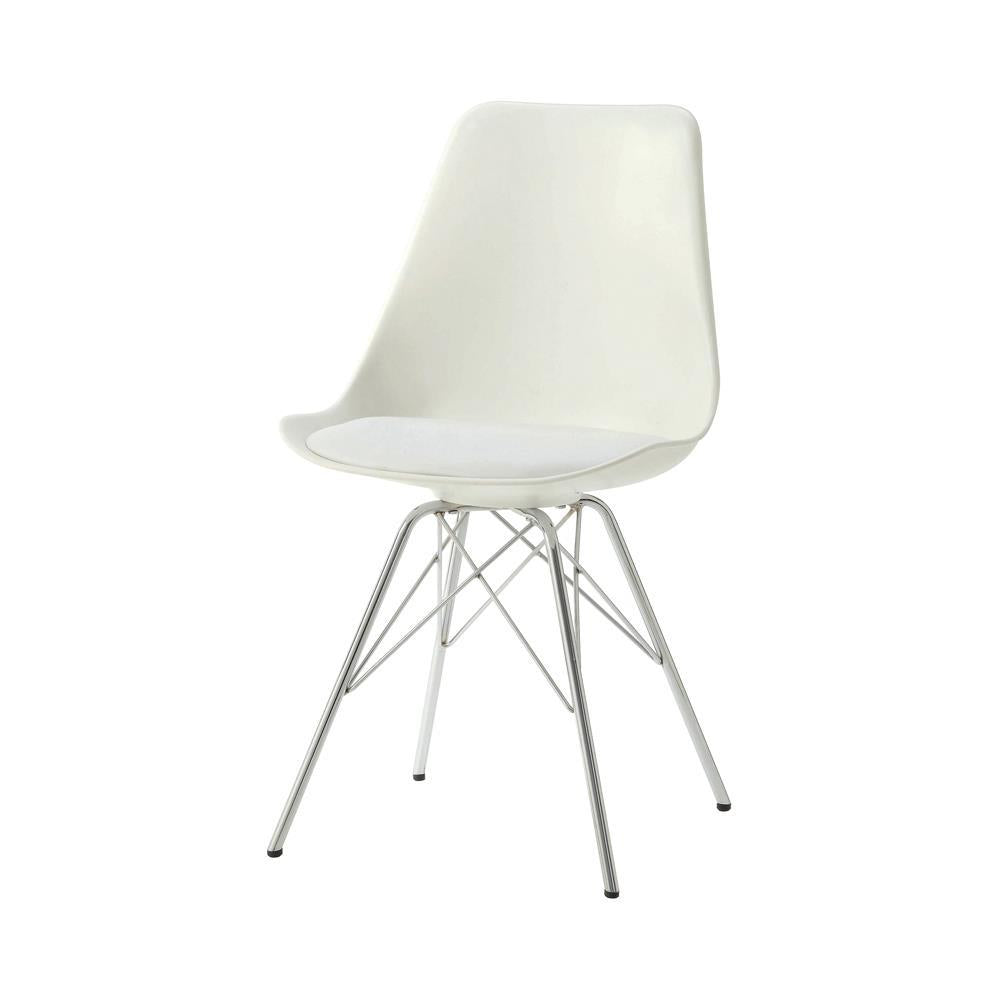 Chaises de salle à manger sans accoudoirs Juniper, blanches et chromées (lot de 2)