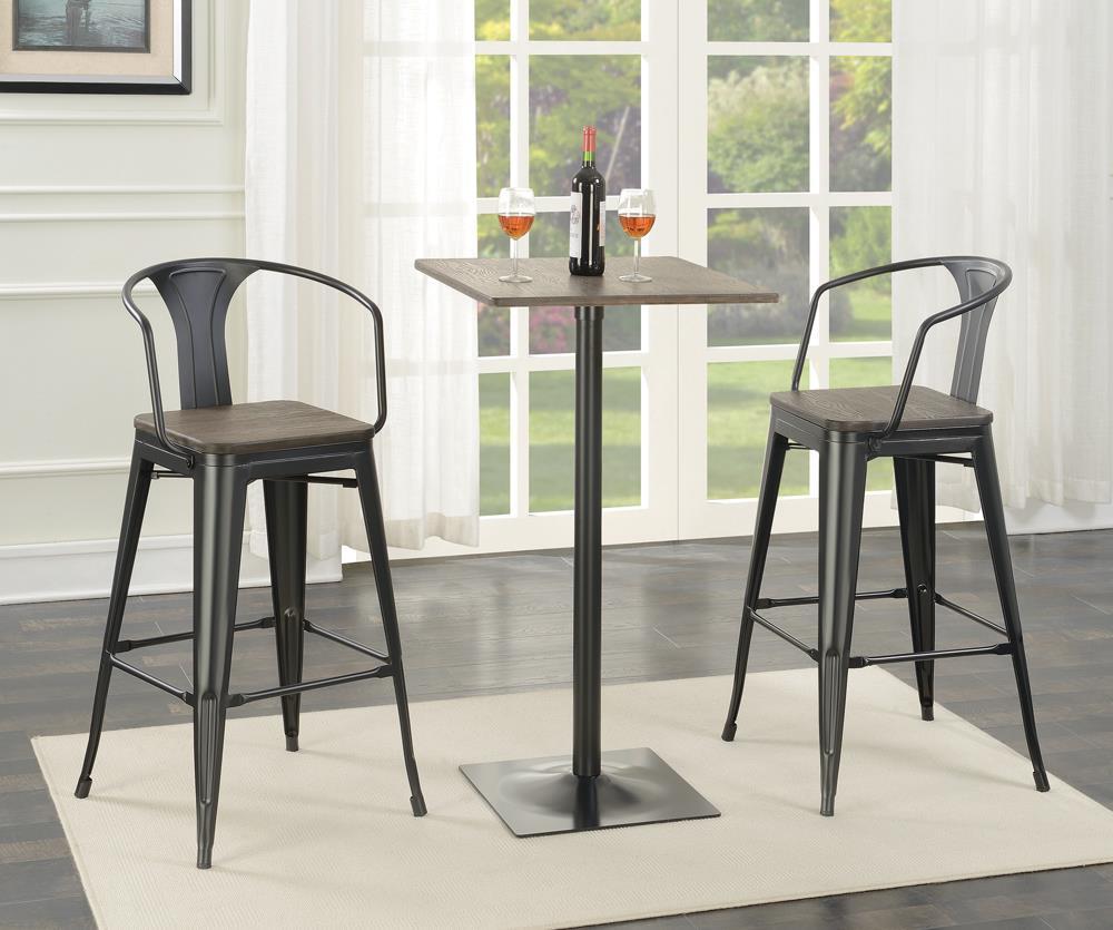Table de bar carrée Cavalier en érable foncé et noir mat