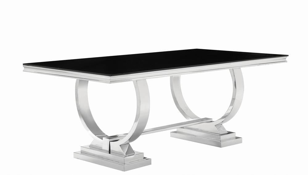 Table à manger rectangulaire Antoine, chromée et noire