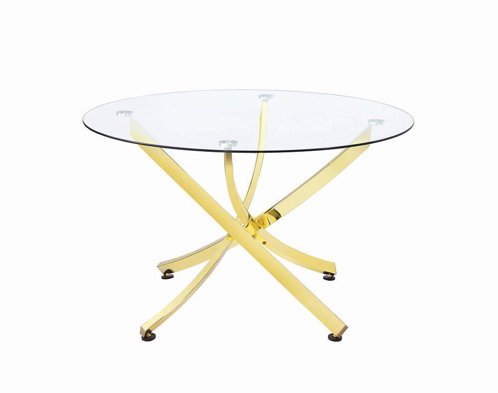 Table de salle à manger ronde Beckham en laiton et verre transparent
