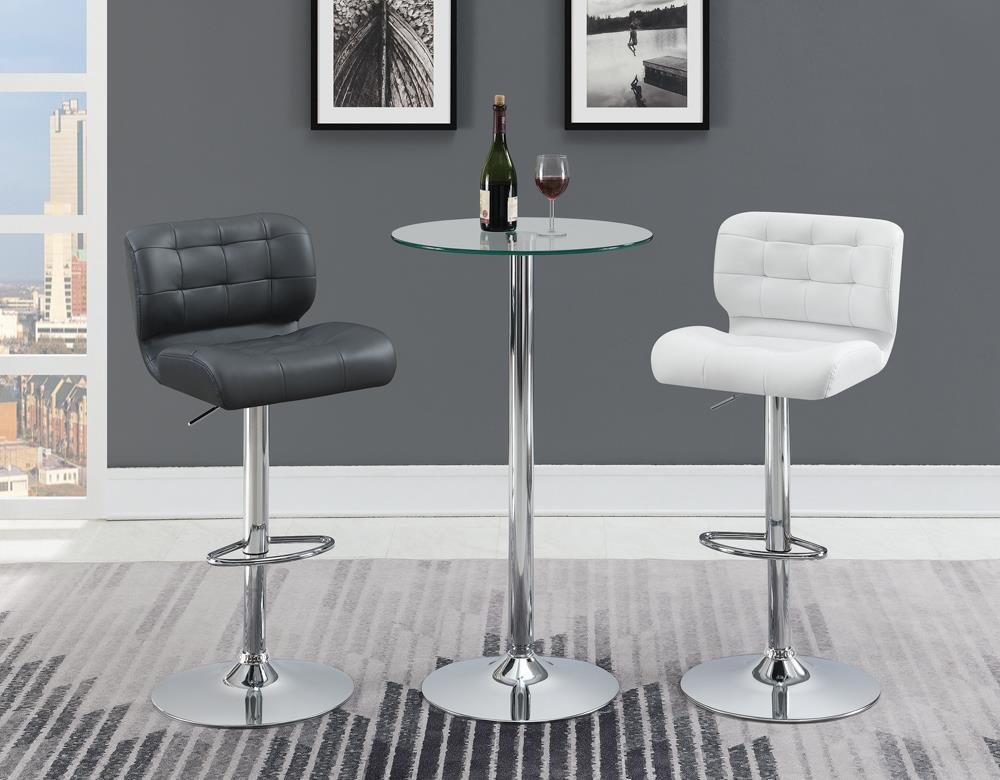 Table de bar ronde avec plateau en verre et pieds chromés, modèle Abilene