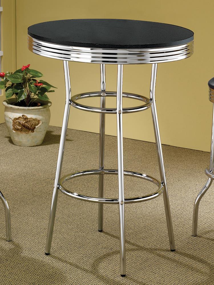 Table de bar ronde Theodore, noir et chrome