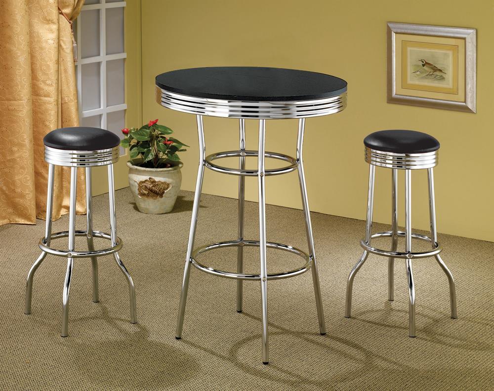 Table de bar ronde Theodore, noir et chrome