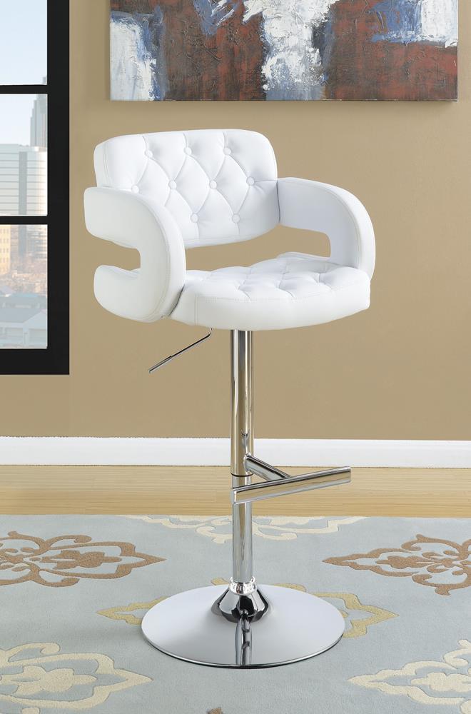 Tabouret de bar réglable Brandi, chrome et blanc