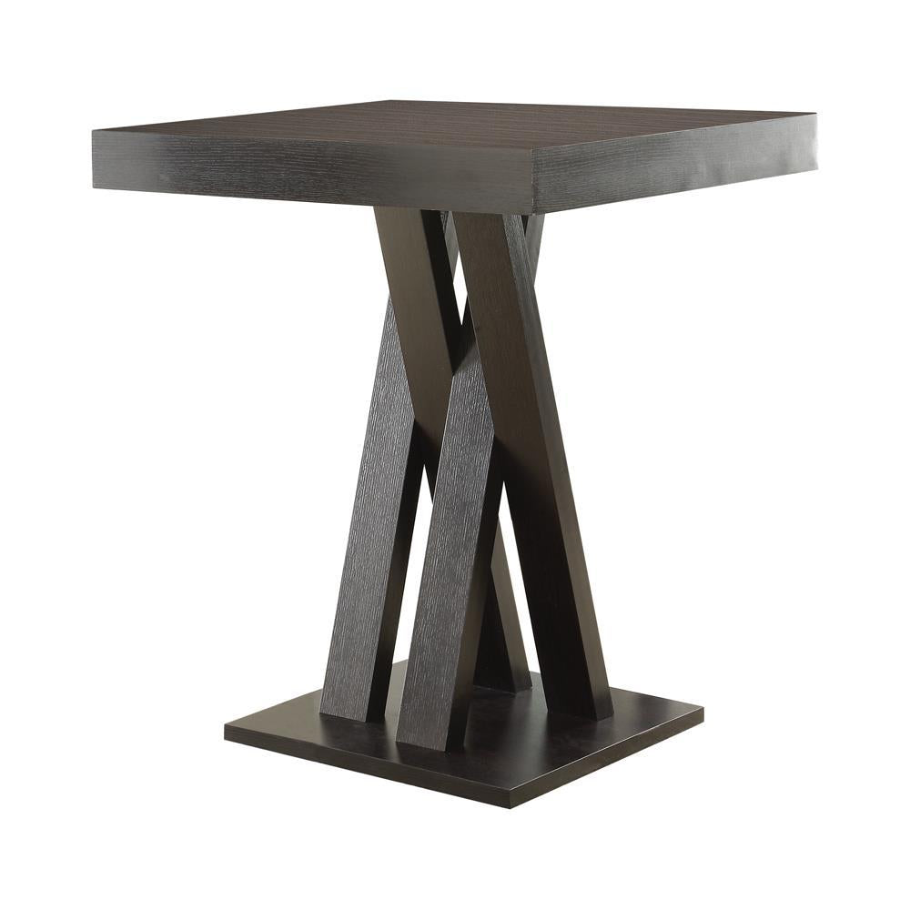 Table de bar carrée Freda à double base en X, couleur cappuccino