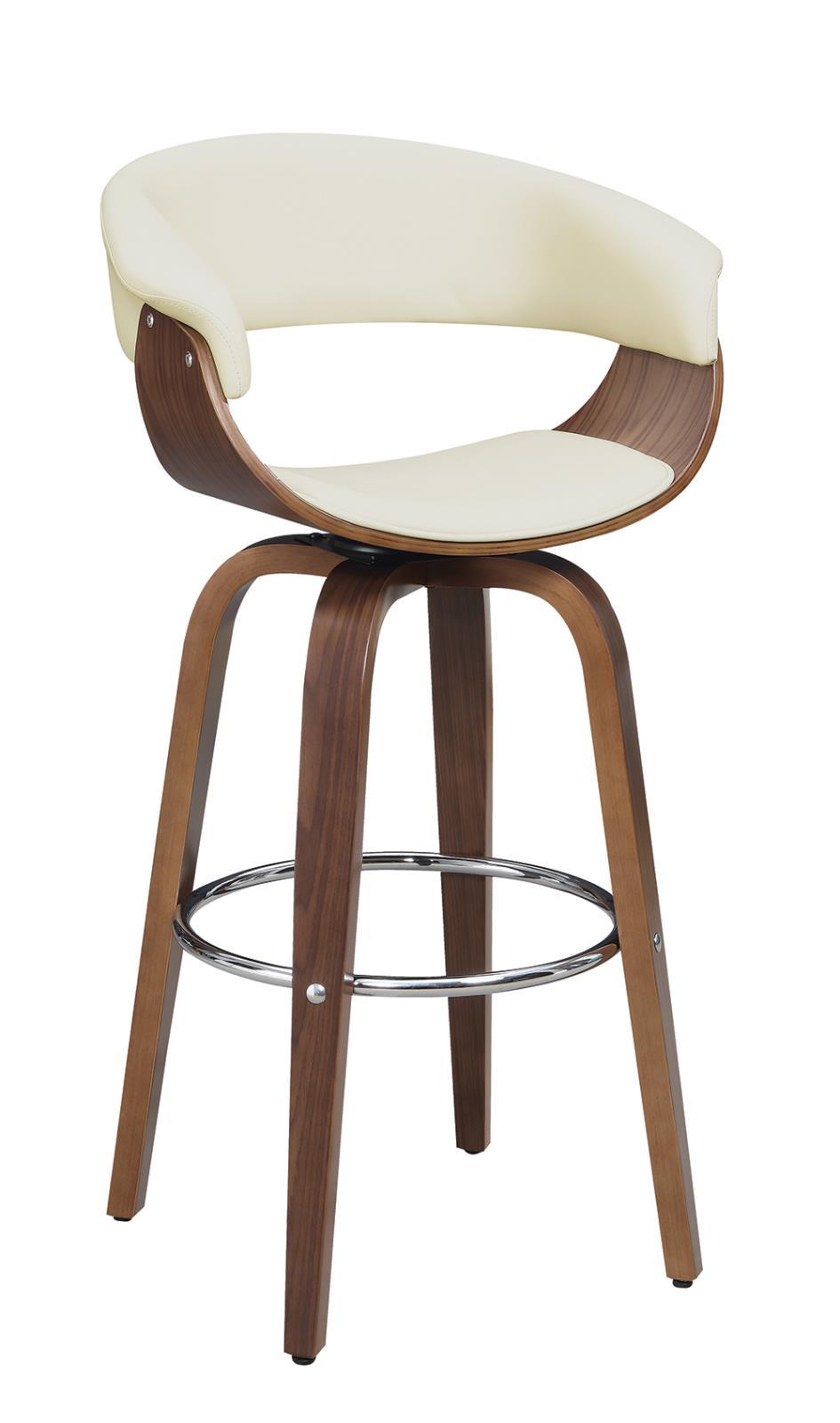 Tabouret de bar pivotant et rembourré Zion, couleur noyer et écru.