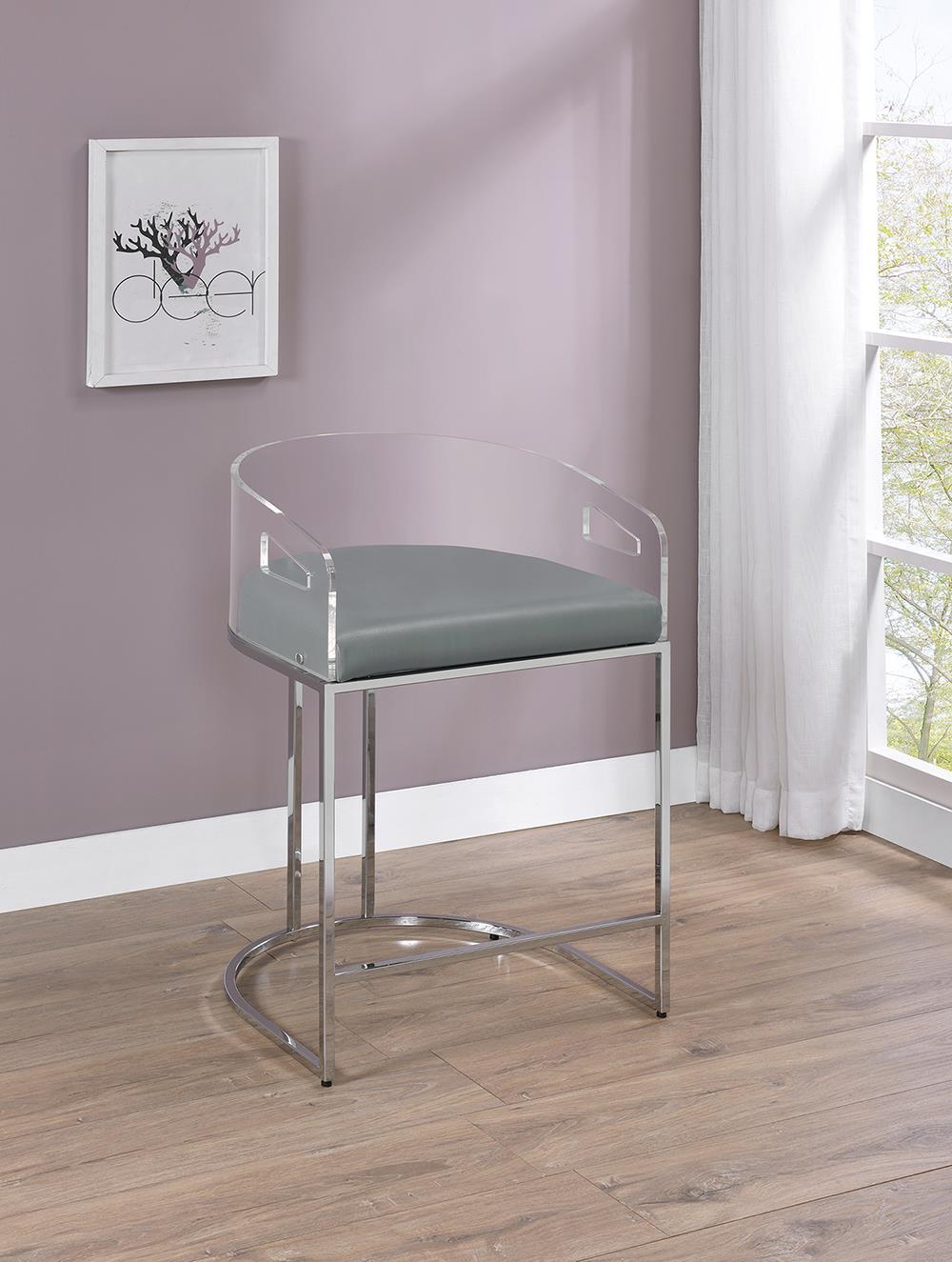 Thermosolis Tabourets de comptoir avec dossier en acrylique, gris et chrome (lot de 2)