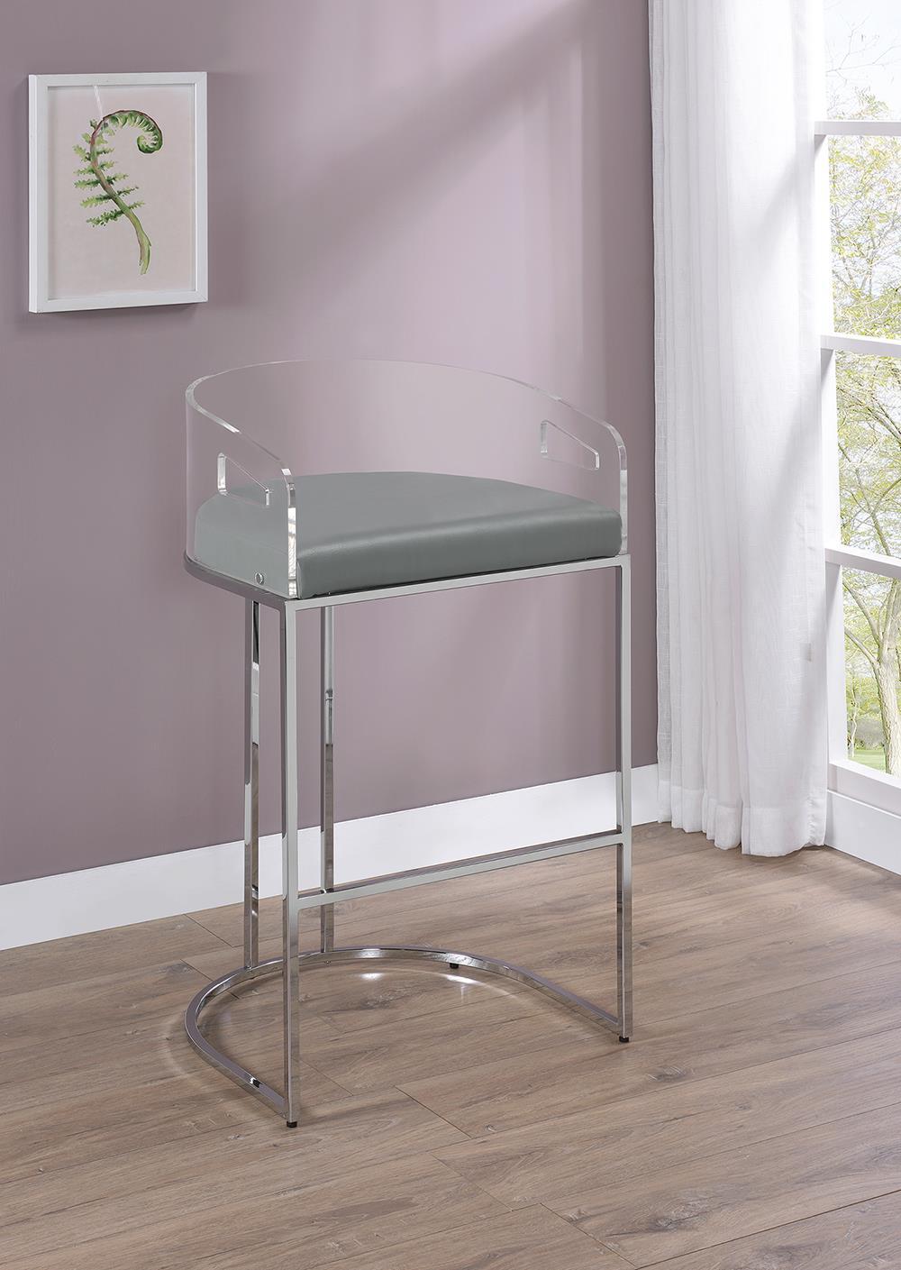Tabourets de bar Thermosolis avec dossier en acrylique, gris et chrome (lot de 2)
