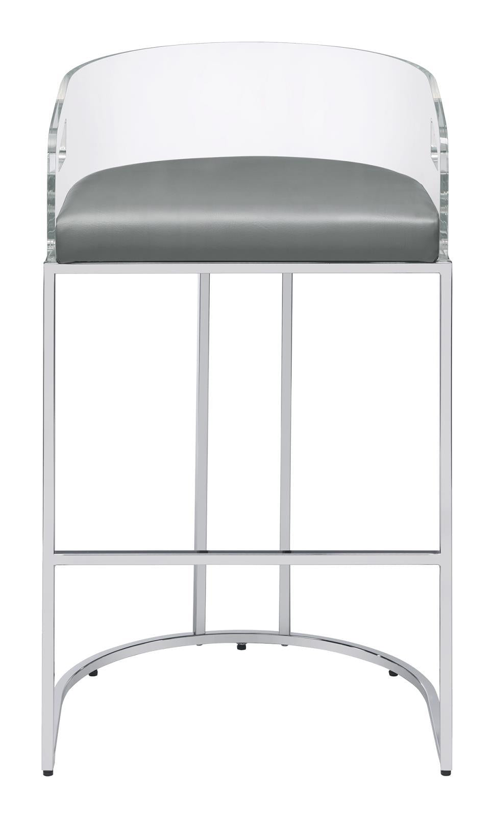 Tabourets de bar Thermosolis avec dossier en acrylique, gris et chrome (lot de 2)