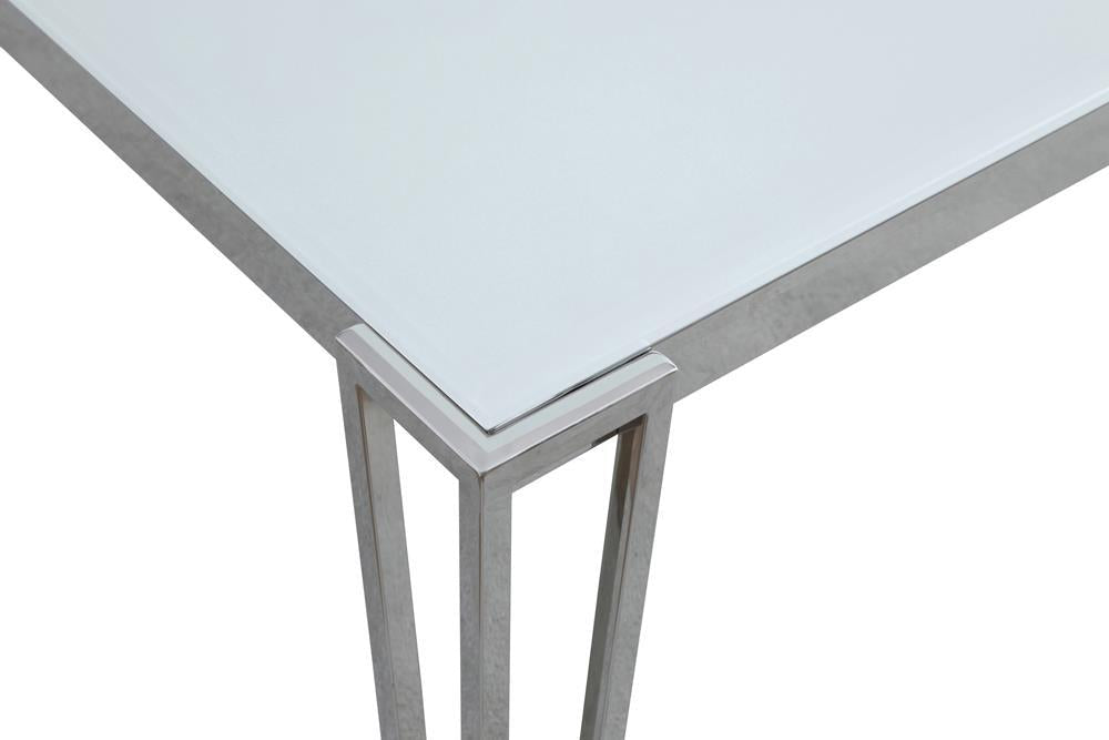 Table à manger rectangulaire Pauline avec pieds en métal blanc et chrome
