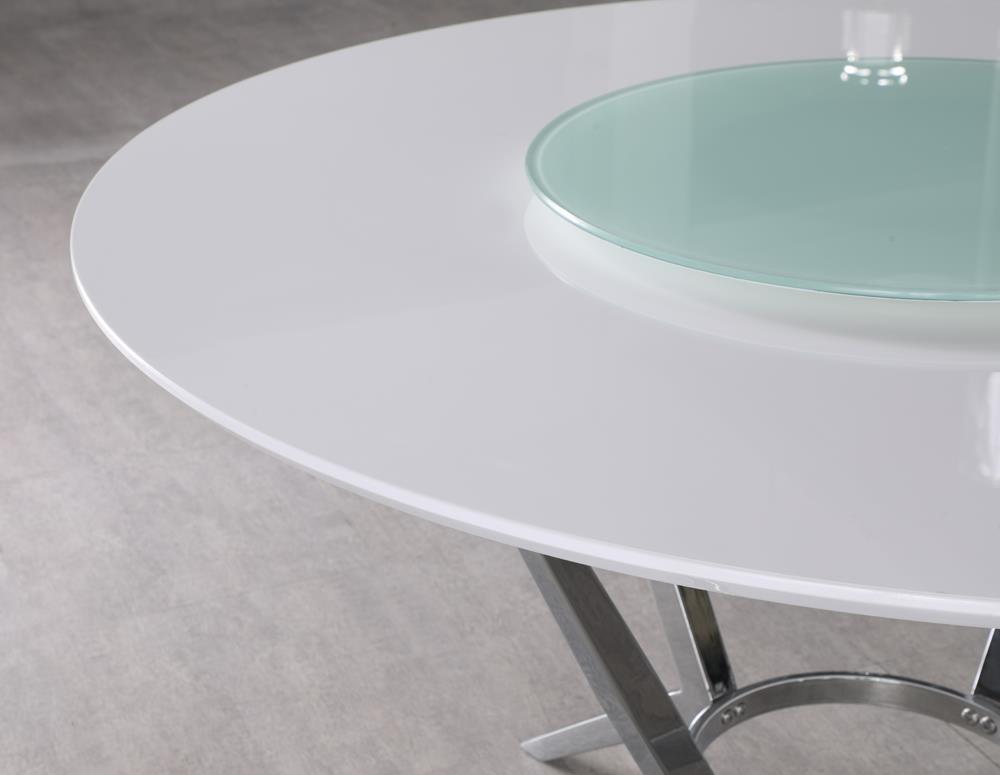 Table de salle à manger ronde Abby avec plateau tournant Lazy Susan, blanc et chrome