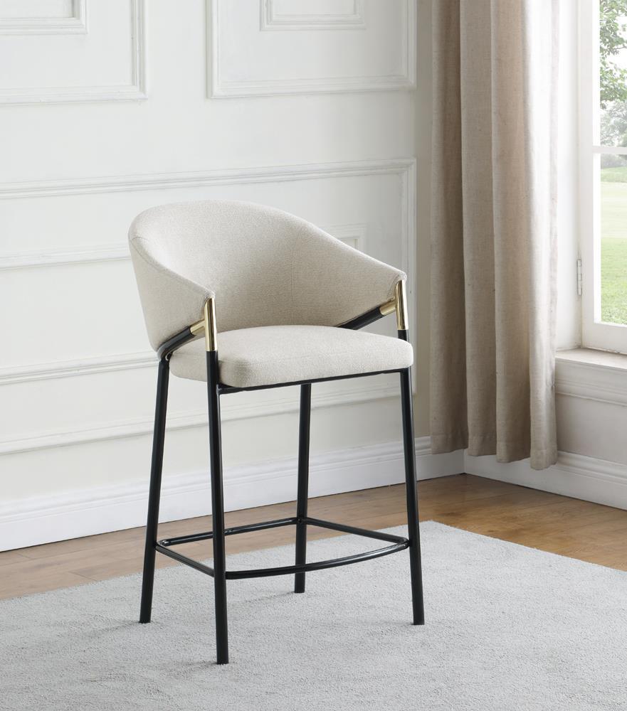 Tabourets de bar à hauteur de comptoir Chadwick avec accoudoirs inclinés, beige et noir brillant (lot de 2)